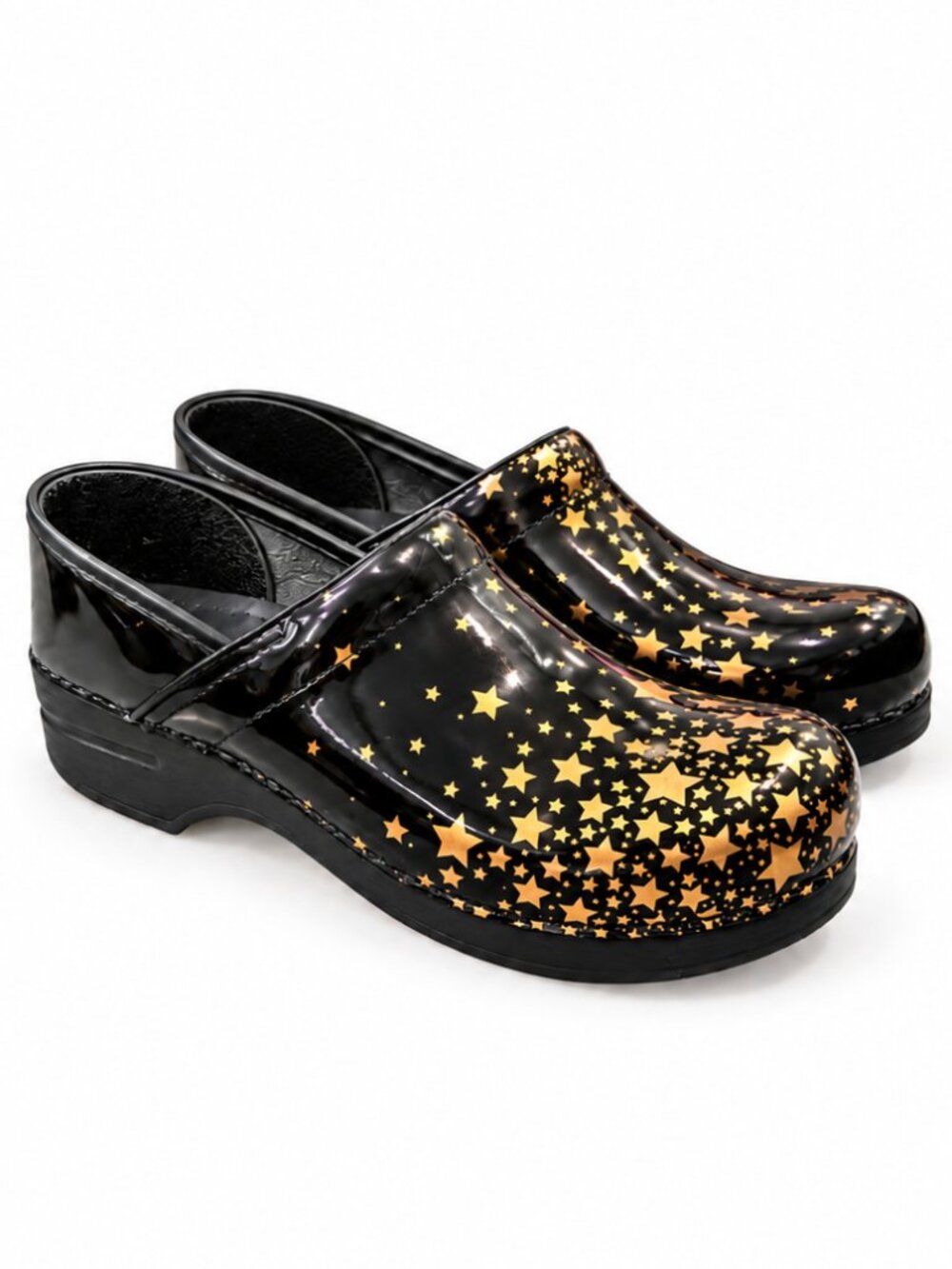 Dansko Twin Pro Falling Stars Clogs Women’s 7.5-8 EU 38 Black Gold Patent